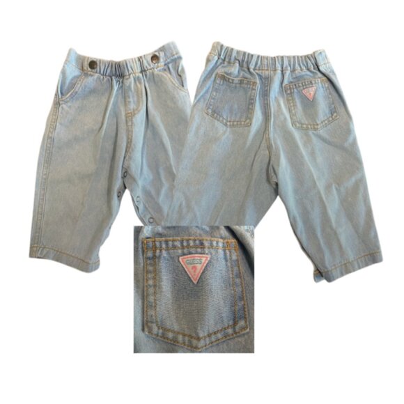 Guess vintage baby 9 month snap crotch light wash baggy elastic waist jeans - Picture 1 of 8